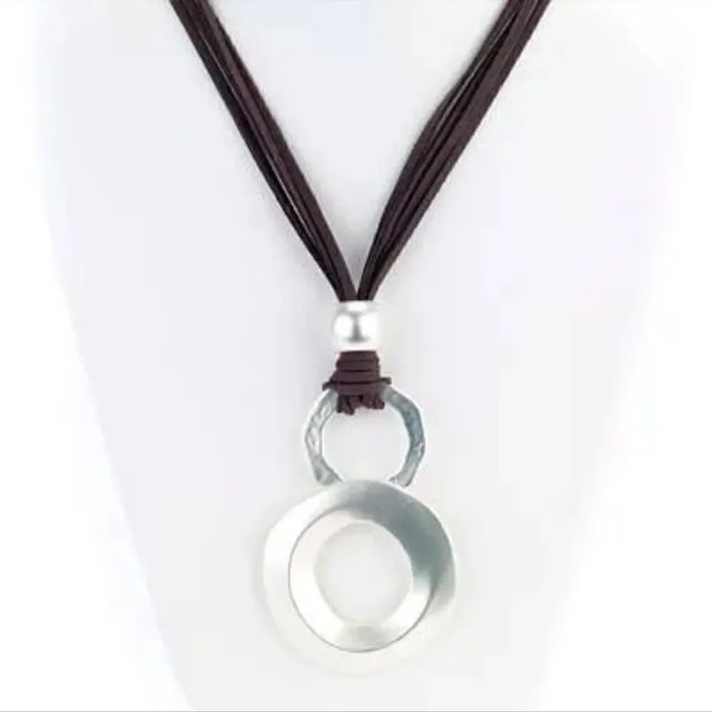 Double Ring Silver Tone Bobo Pendant Necklace